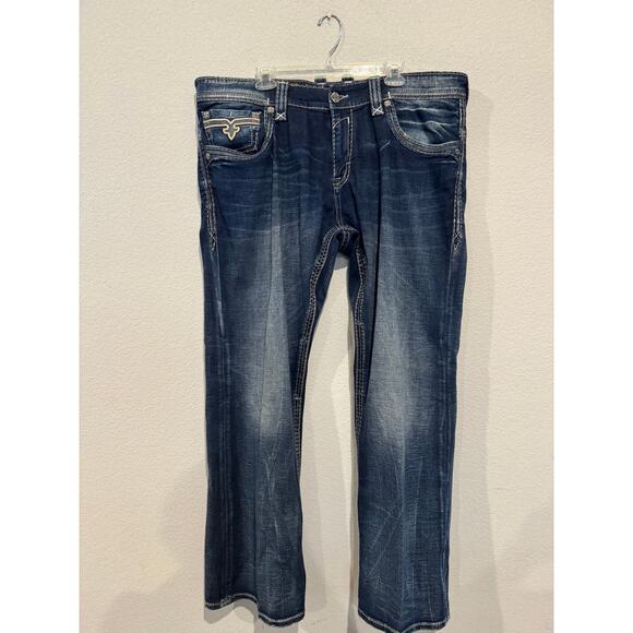Rock Revival Men's Size 42 Chus Bootcut Denim Jeans‎ Dark blue - Picture 1 of 7